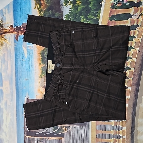 Democracy Ab Technology Brown Plaid Raw Hem Pants Size 2 - Picture 2 of 5